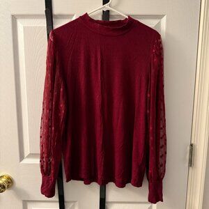 Burgundy Mesh Sleeve Blouse
